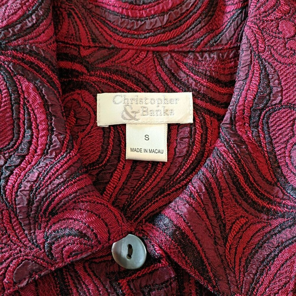 Blazer Jacket Top Paisley Button Up Red Office Christopher & Banks Women's small - Picture 8 of 11